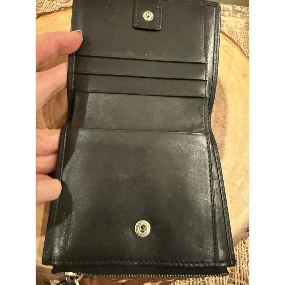 Coach Black Leather Bifold Wallet with Zipper Coin Purse Card Holder Y2K